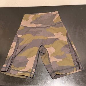 aerie High-Waist Camo Bike Shorts in Green and Tan